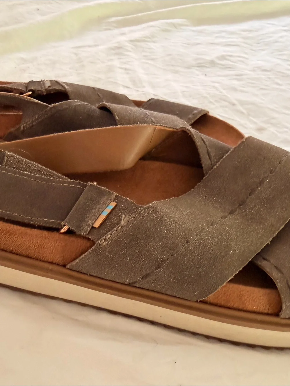 TOMS Women's Taupe Crisscross Leather Sandals
